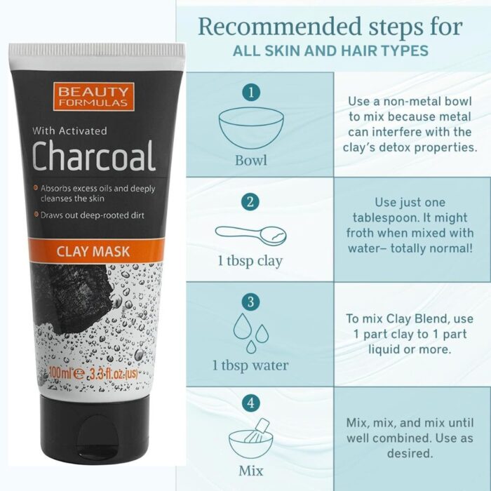 Beauty Formulas Clay Mask with Activated Charcoal 100ml - Image 6