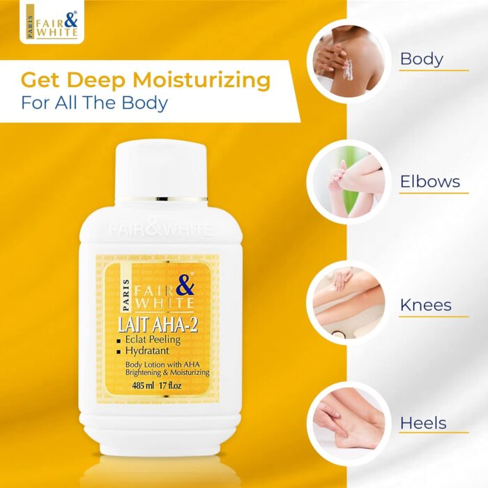 Fair & White Original AHA Body Lotion | 17 Fl oz 485 ml | Skin brightening Cream for Body, Knees, Armpits Elbows - Image 9