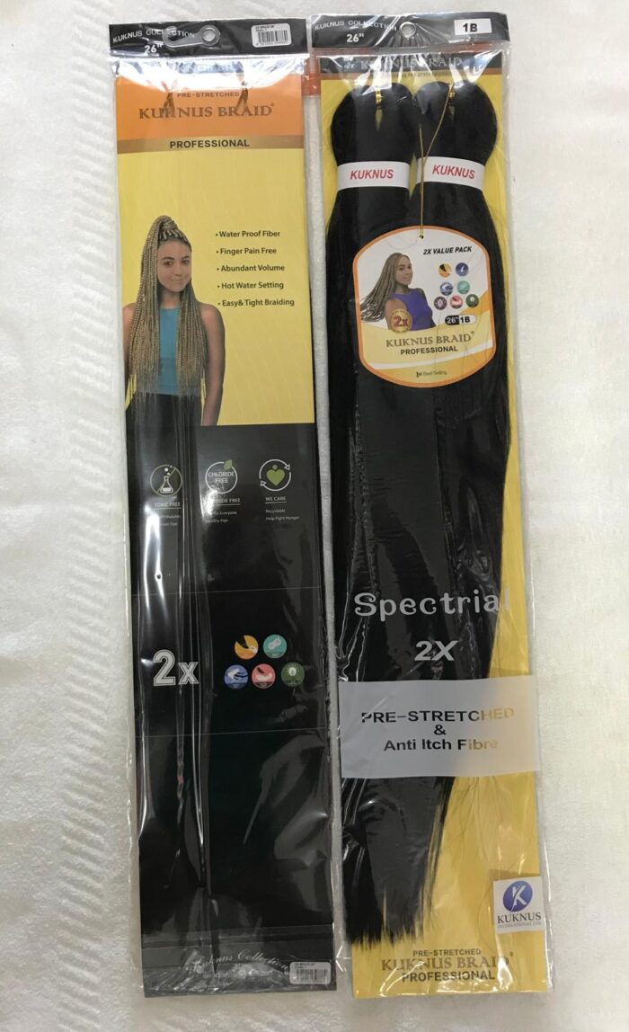 KUKNUS Braid Professional Pre-Stretched Braiding Hair – 2X Value Pack | Waterproof, Anti-Itch Fibre, Easy & Tight Braiding, Hot Water Set