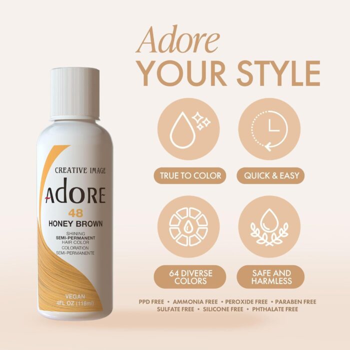 Adore Semi - Permanent Hair Color 048 Honey Brown – Vegan & Cruelty-Free, 4 fl oz - Image 5