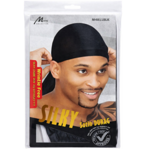 Murry Collection Silky Satin Durag Black for Wave Training and Hair Protection