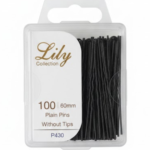 Lily Collection 100-Piece Plain Hair Pins 60mm Black (Without Tips, Model P430)