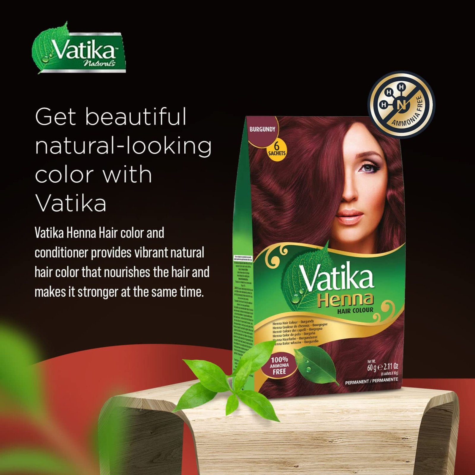 Vatika Henna Permanent Hair Color Burgundy 6 Sachets - Image 3