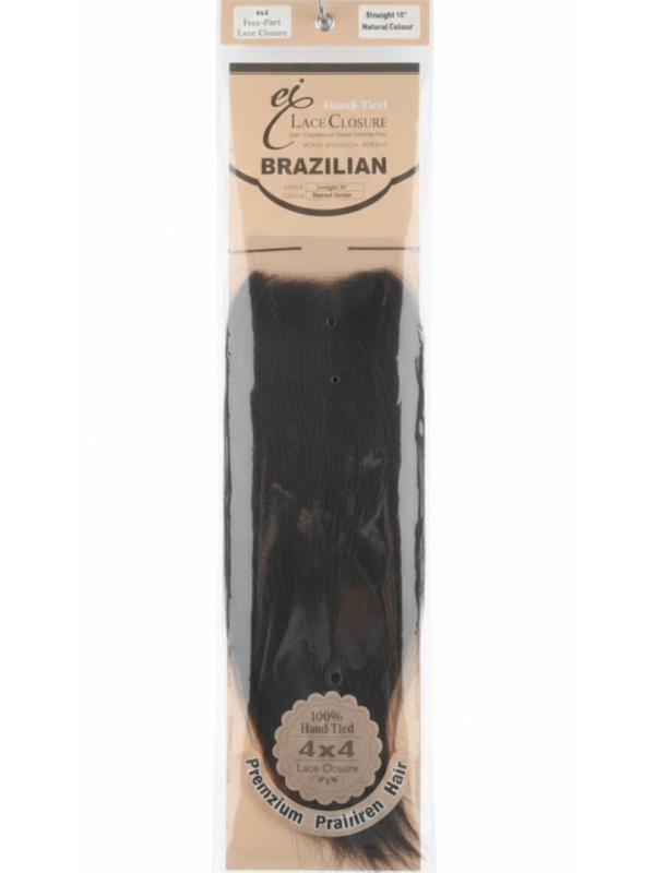 EI Hand-Tied 4x4 Free-Part Lace Closure - 10 Inch Straight (Natural Color)