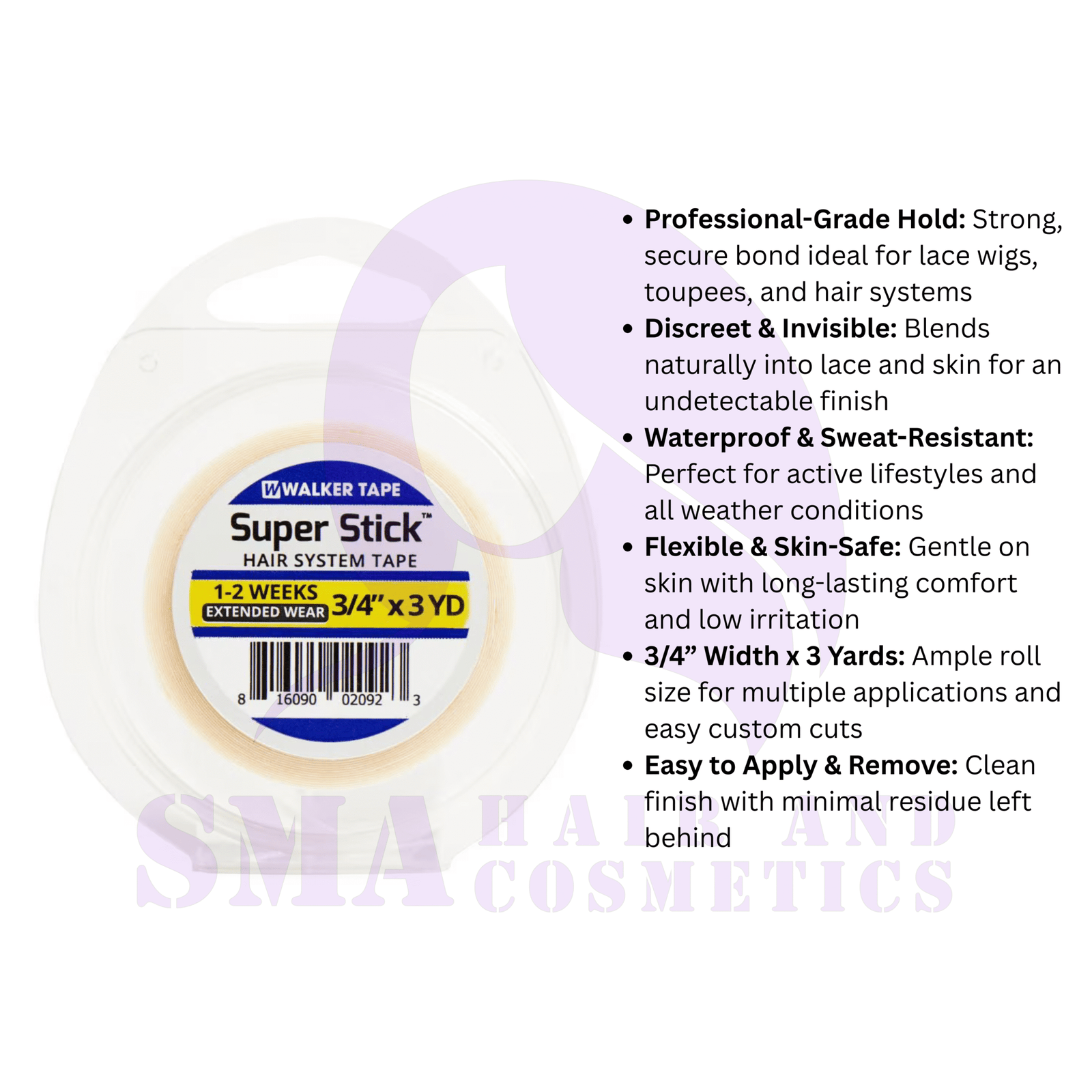 Walker Tape Super Stick Double-Sided Lace Wig Tape 3/4" x 3 Yards Roll - Image 4