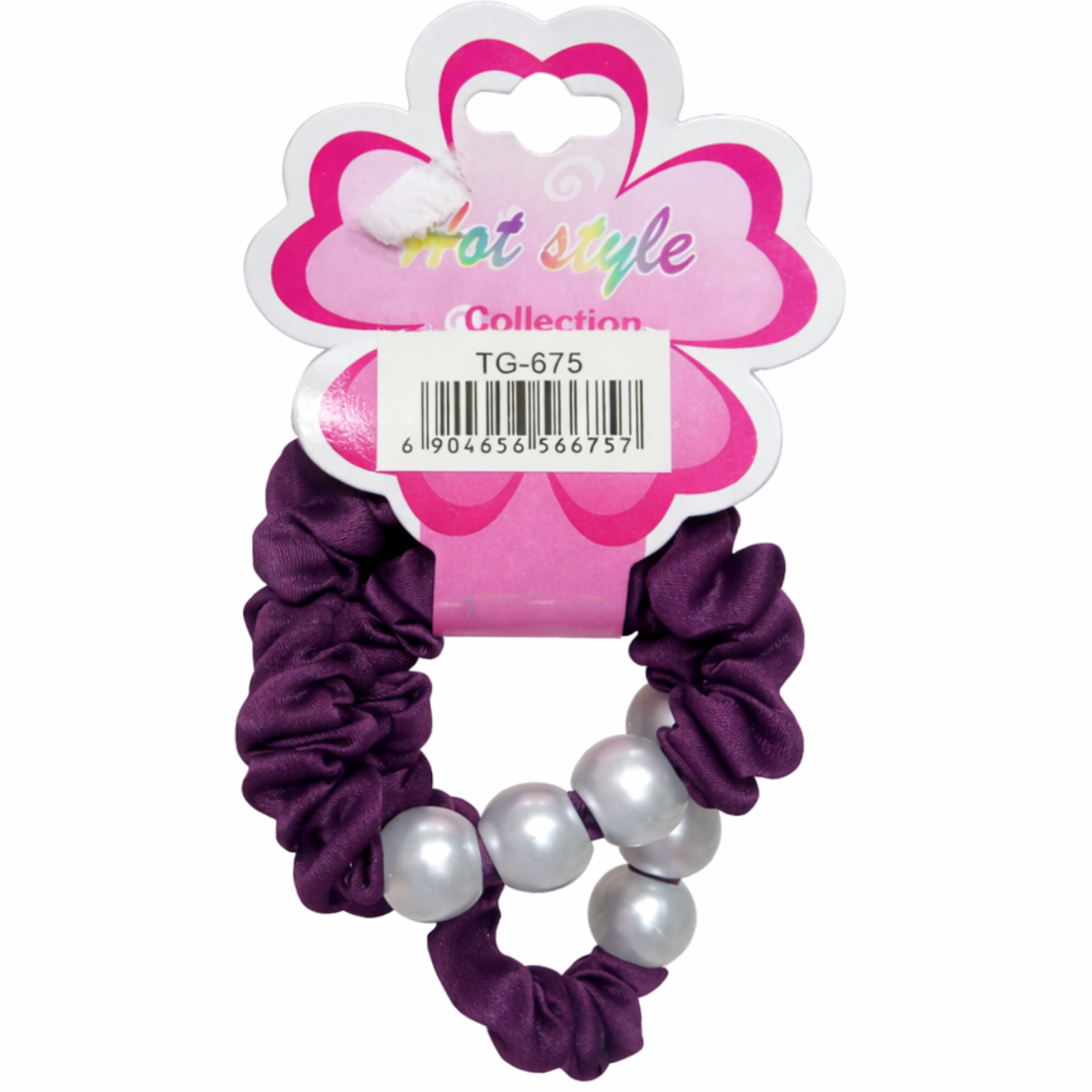 Hot Style Velvet Scrunchie Band With Pearl Beads Purple