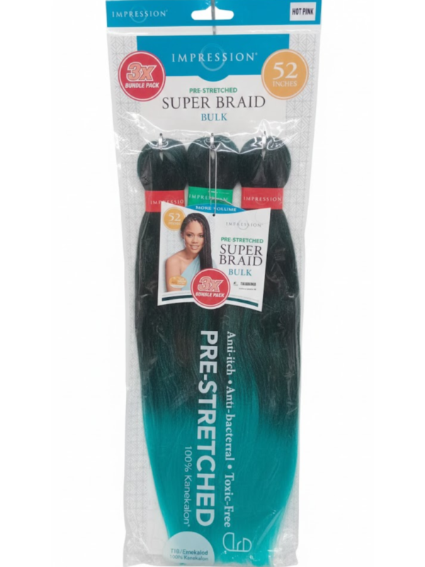 Impression Pre-Stretched Super Braid 52" Bulk - 3X More Volume (T1B/Emerald Ombre)