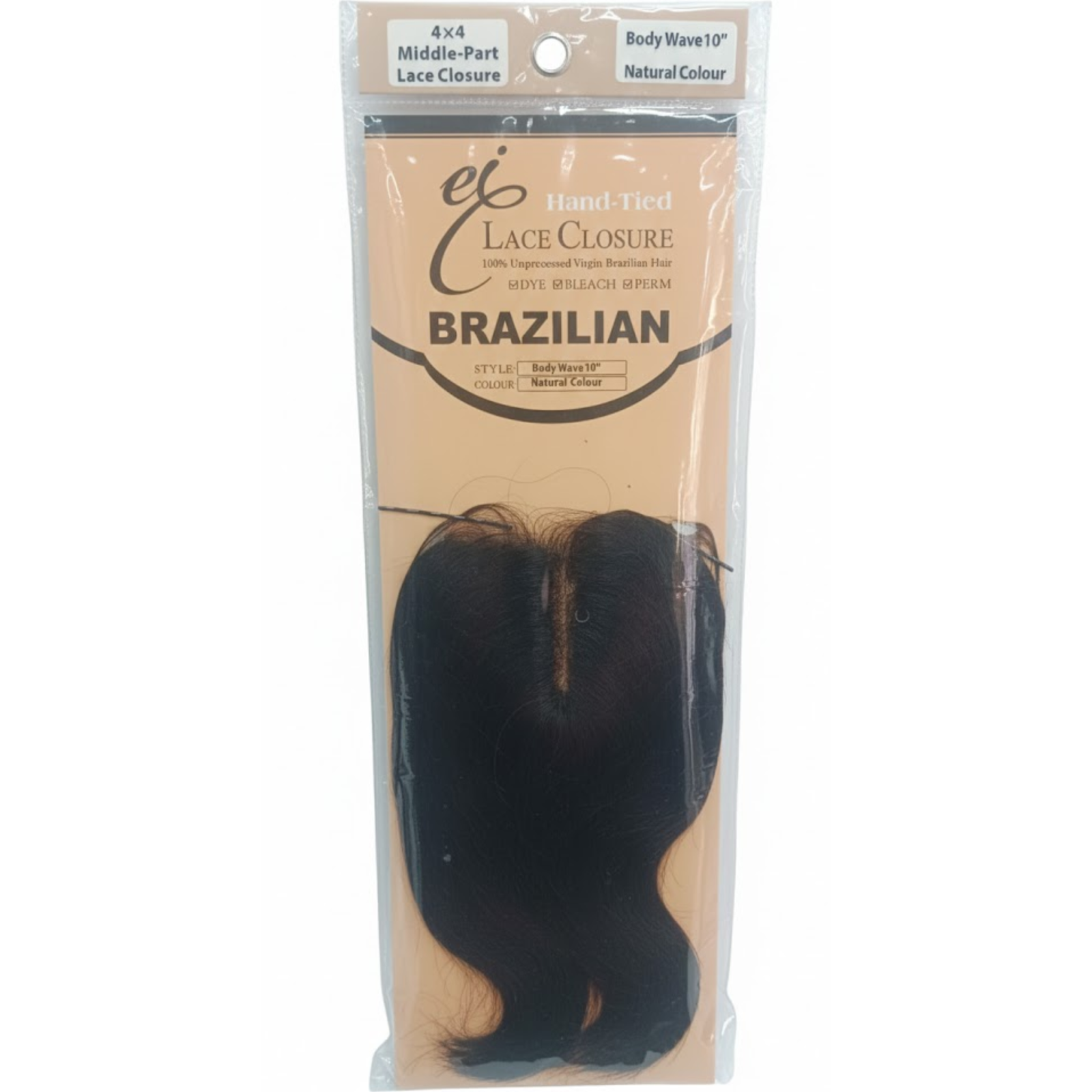 EI Hand-Tied 4x4 Middle-Part Lace Closure - Body Wave