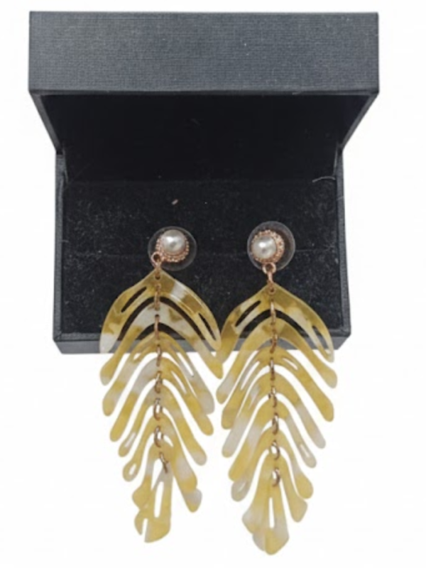 Bohemian Amber Gold Leaf Drop Earrings