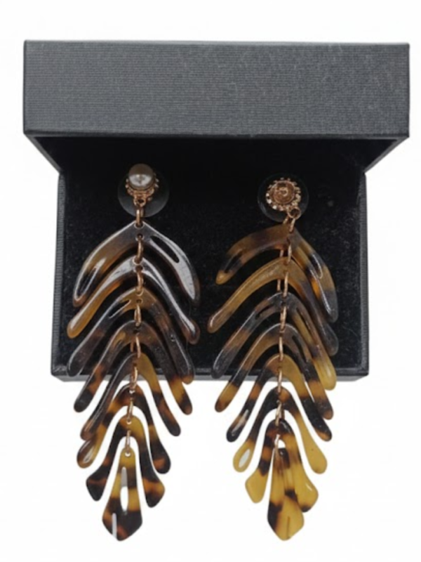 Bohemian Tortoise Shell Leaf Drop Earrings